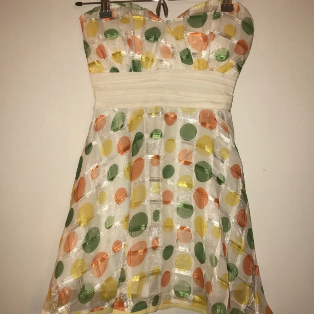 Green Yellow Polka Dot Strapless Mesh Party Dress